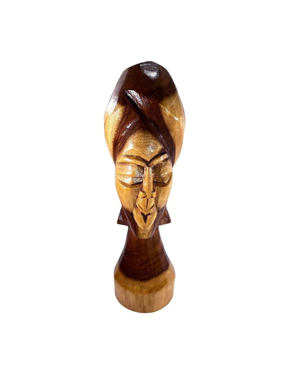 Vtg Caribbean Tribal Art Woman Figurine Statue Carved Wood Signed Nassau 1980